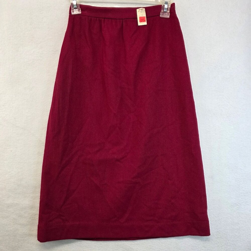 Vintage Wool A Line Midi Skirt Sz 4 Red Deadstock Vibrant Quiet Luxury Office
